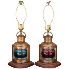 Superb Pair of Vintage Copper Ship Light Lamps