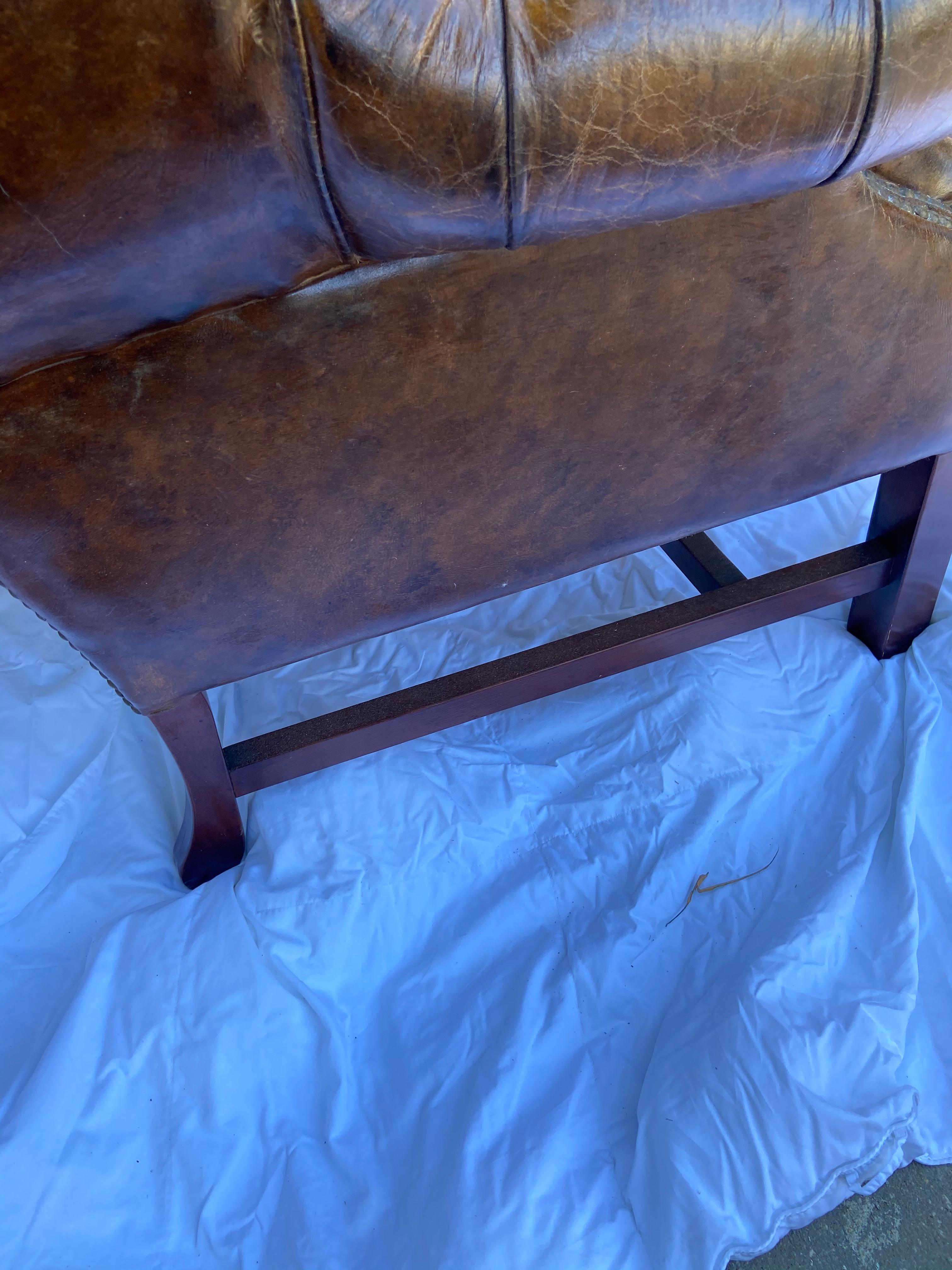 Superb Pair of Vintage Leather Wing-Back Tufted Club Chairs 1