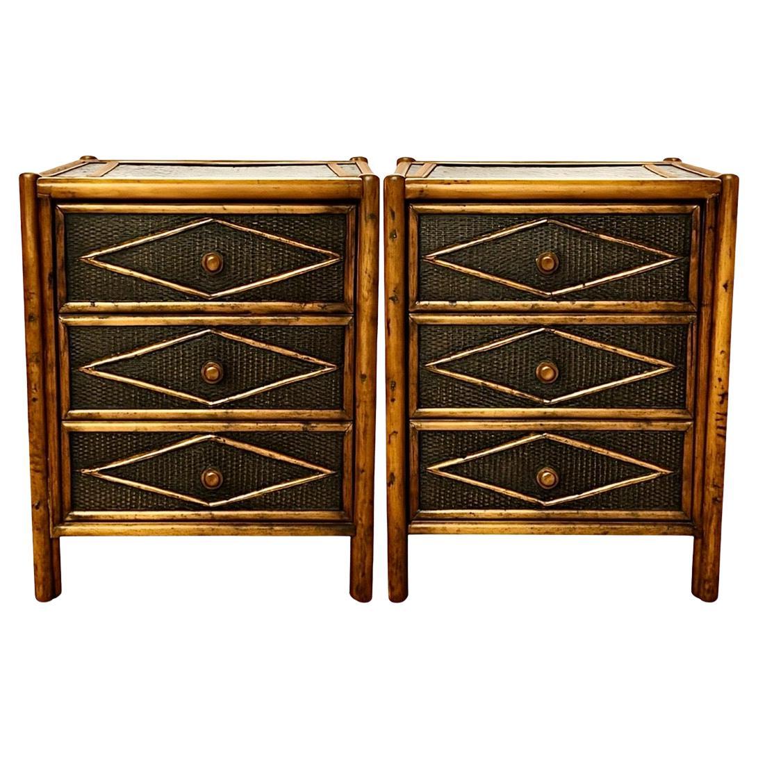 Superb Pair of Weathered Ebenholz Cane und Schildpatt Bamboo Small Chests im Angebot 4
