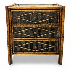 Superb Pair of Weathered Ebony Cane and Tortoiseshell Bamboo Small Chests