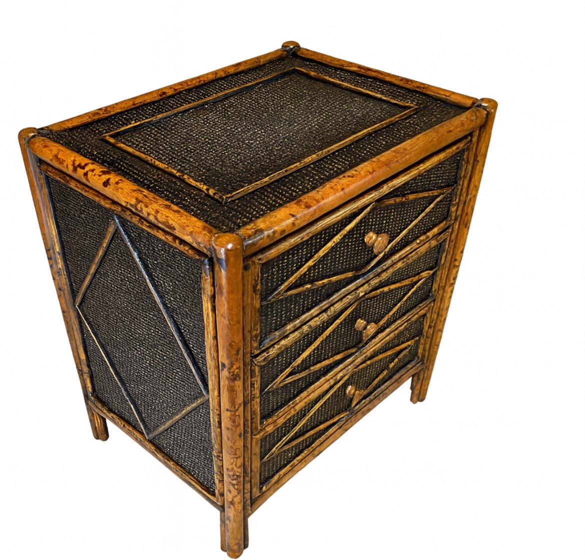 Superb Pair of Weathered Ebenholz Cane und Schildpatt Bamboo Small Chests (Ende des 20. Jahrhunderts) im Angebot
