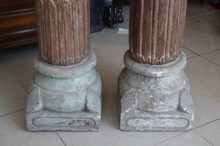 Superb Pair of Wood and Stone Base Pillars or Columns at 1stDibs ...