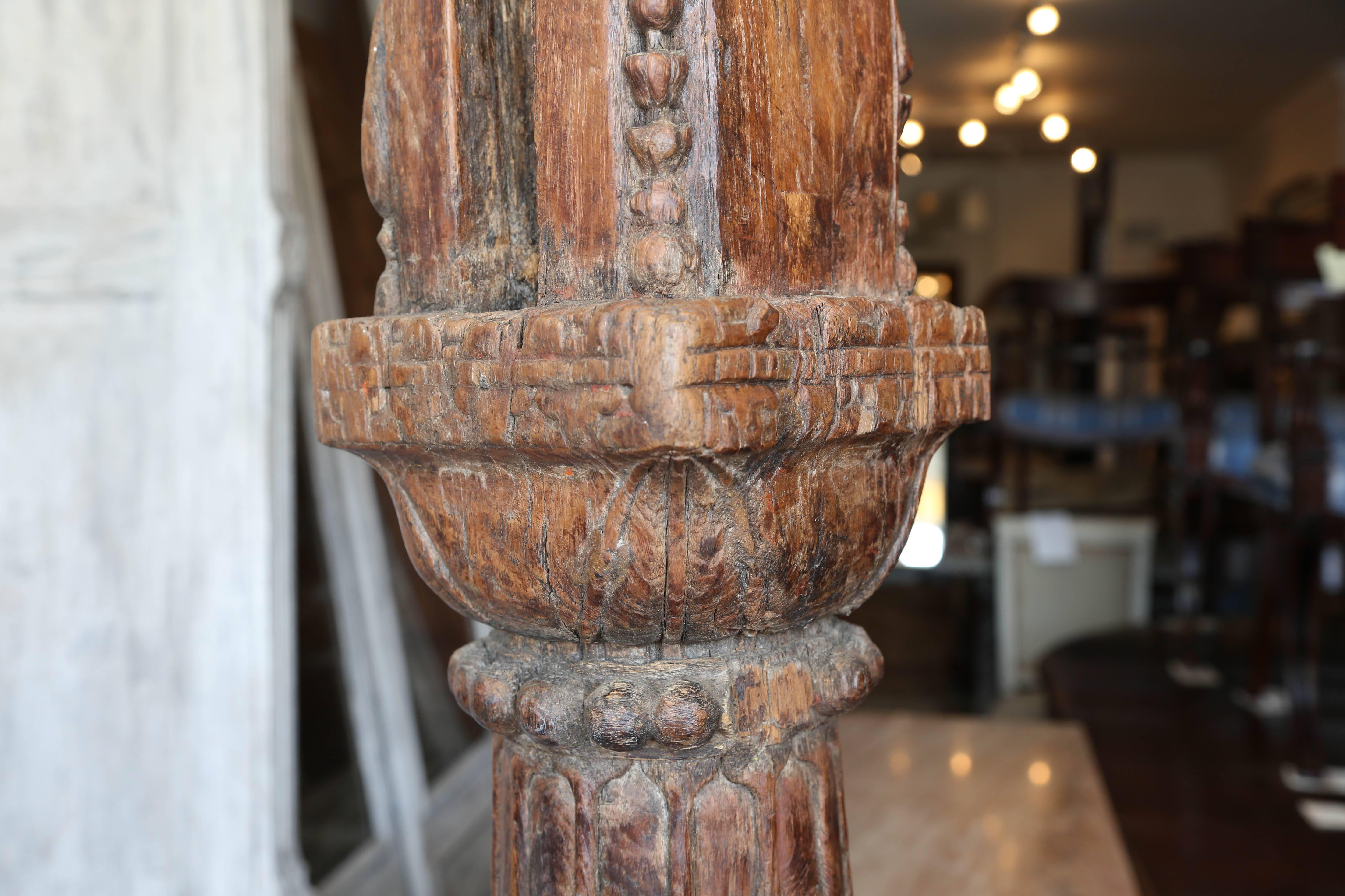 Superb Pair of Wood and Stone Base Pillars or Columns In Good Condition In West Palm Beach, FL