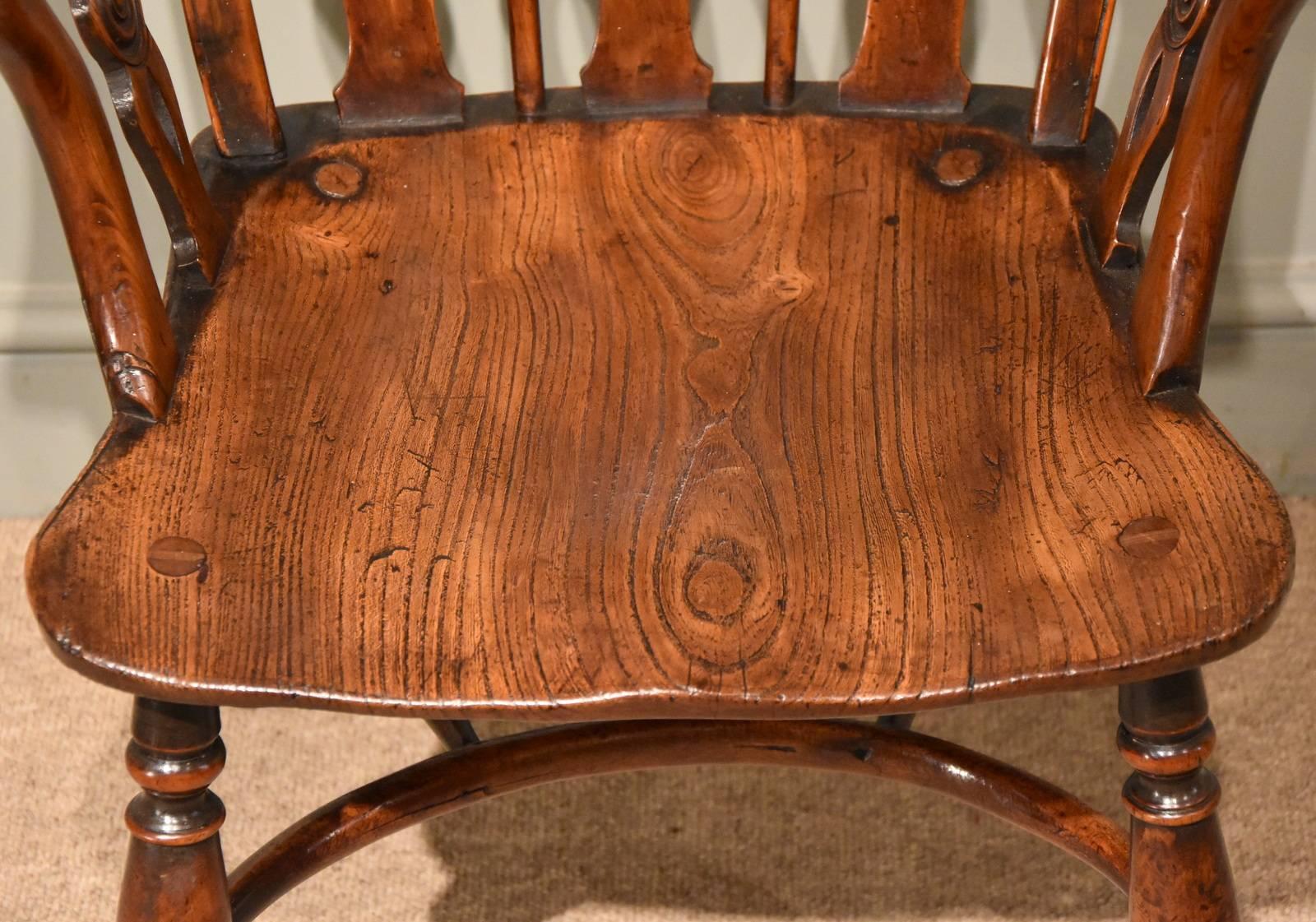 George IV Superb Pair of Yew Wood, 'Draught Back' Windsor Armchairs