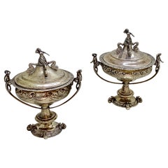 Superb Pair Sterling Silver Indian Colonial Lidded Cups & Covers