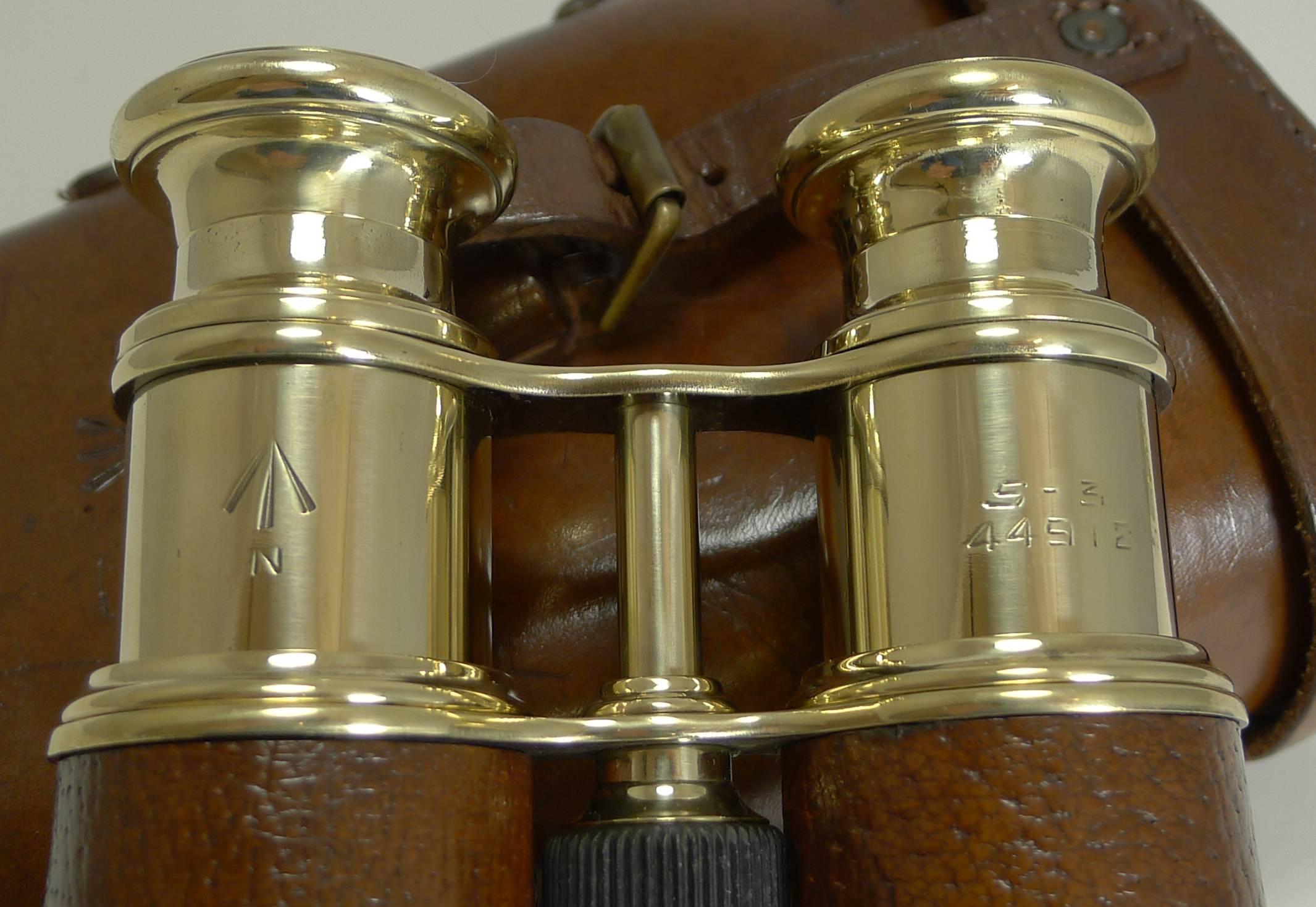 French Superb Pair of WW1 Binoculars and Case, British Officer's Issue, 1916 Signed
