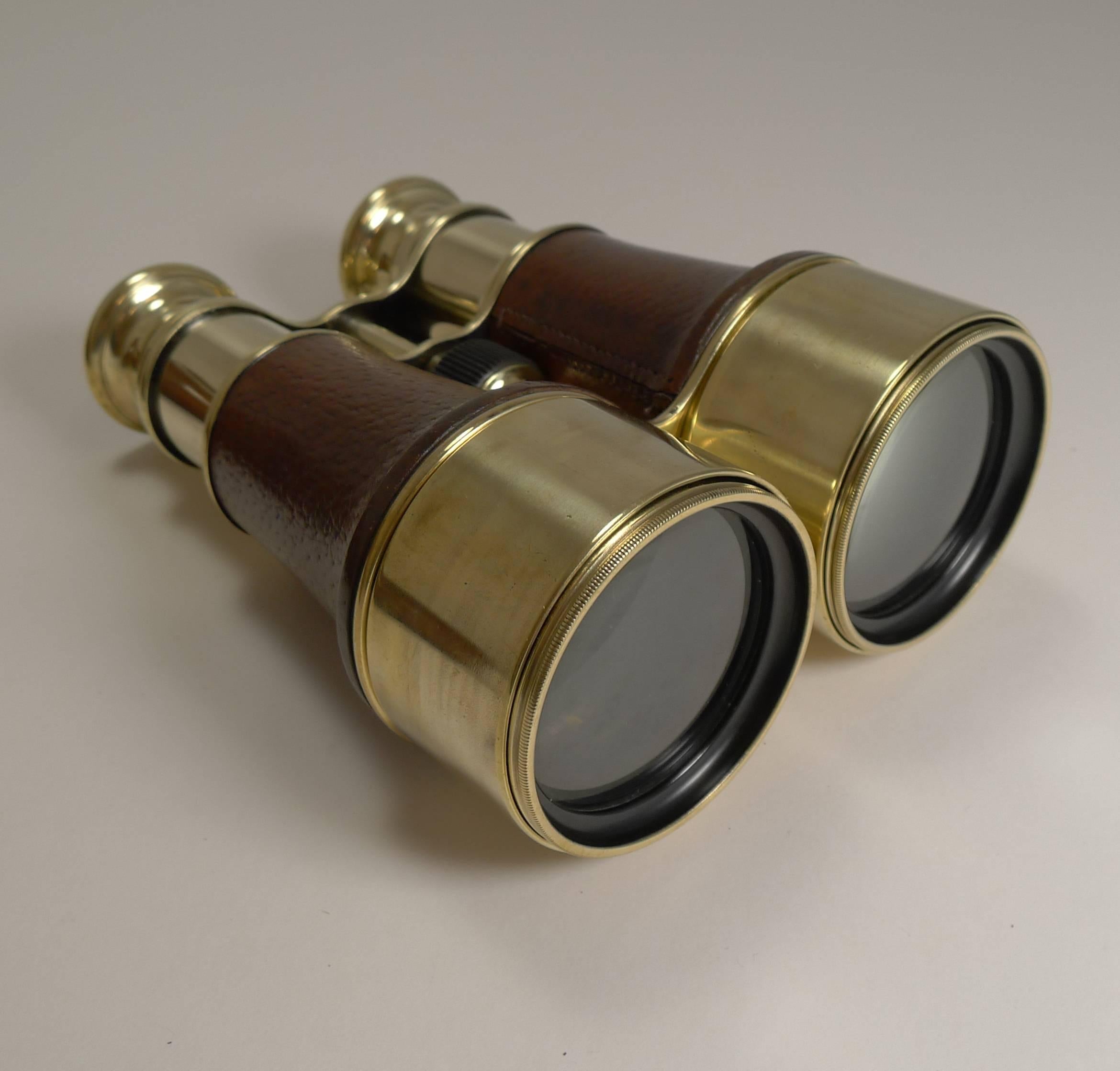 Brass Superb Pair of WW1 Binoculars and Case, British Officer's Issue, 1916 Signed