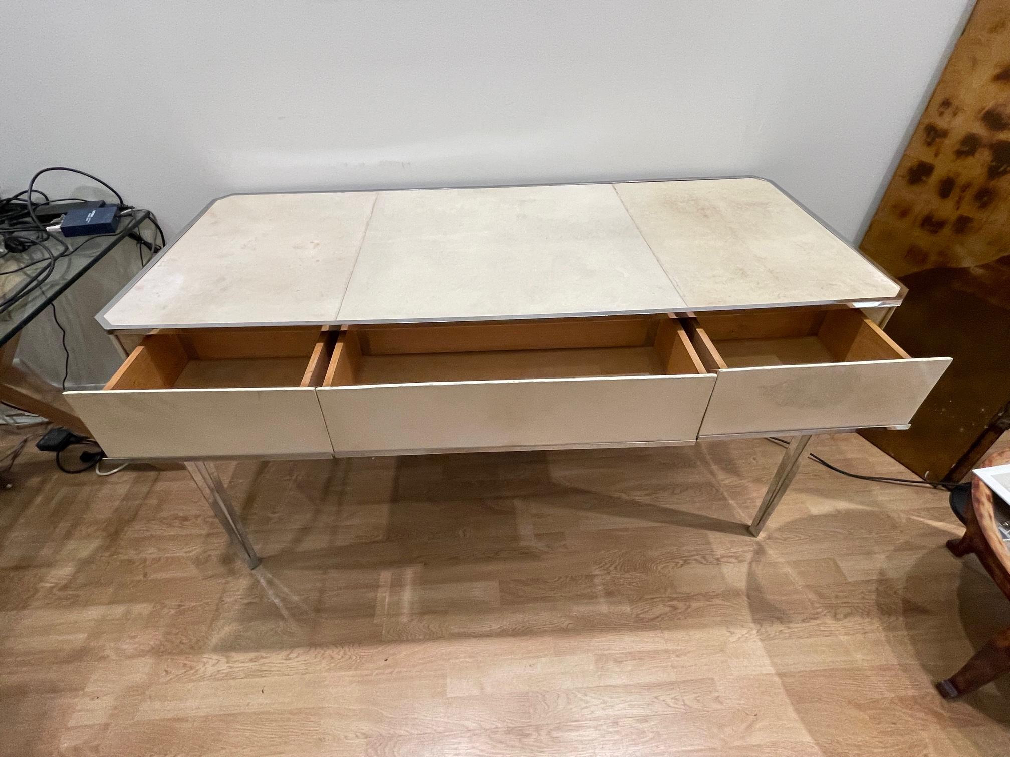 French Superb Parchment Covered Desk by Primavera, Art Deco, France, 1930's For Sale