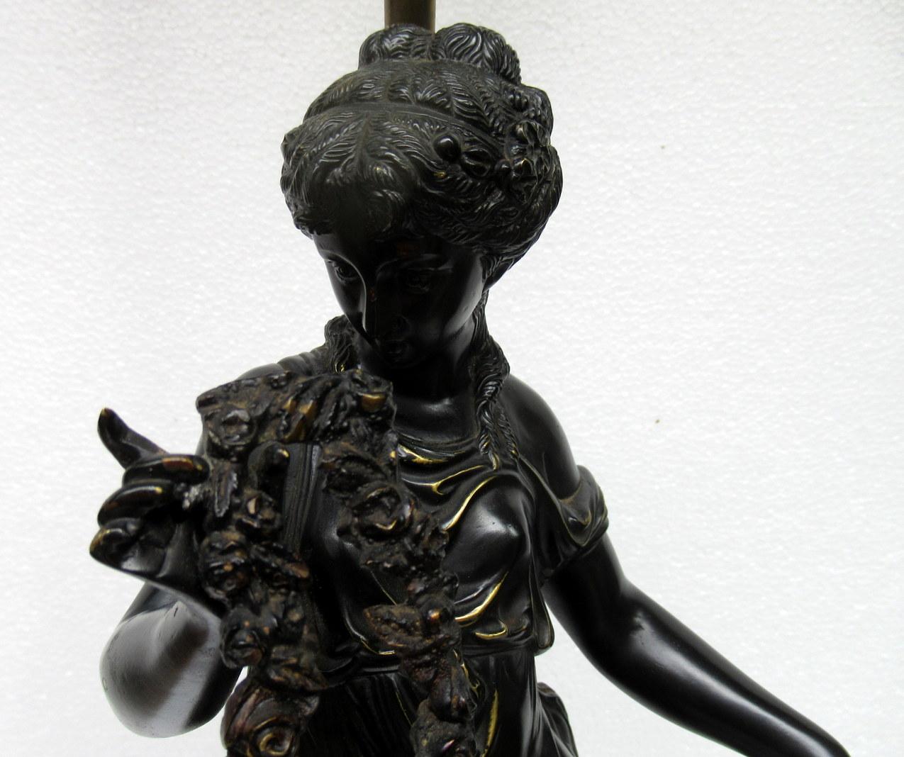 Cast Antique Patinated French Grand Tour Classical Female Figure Bronze Sienna Marble