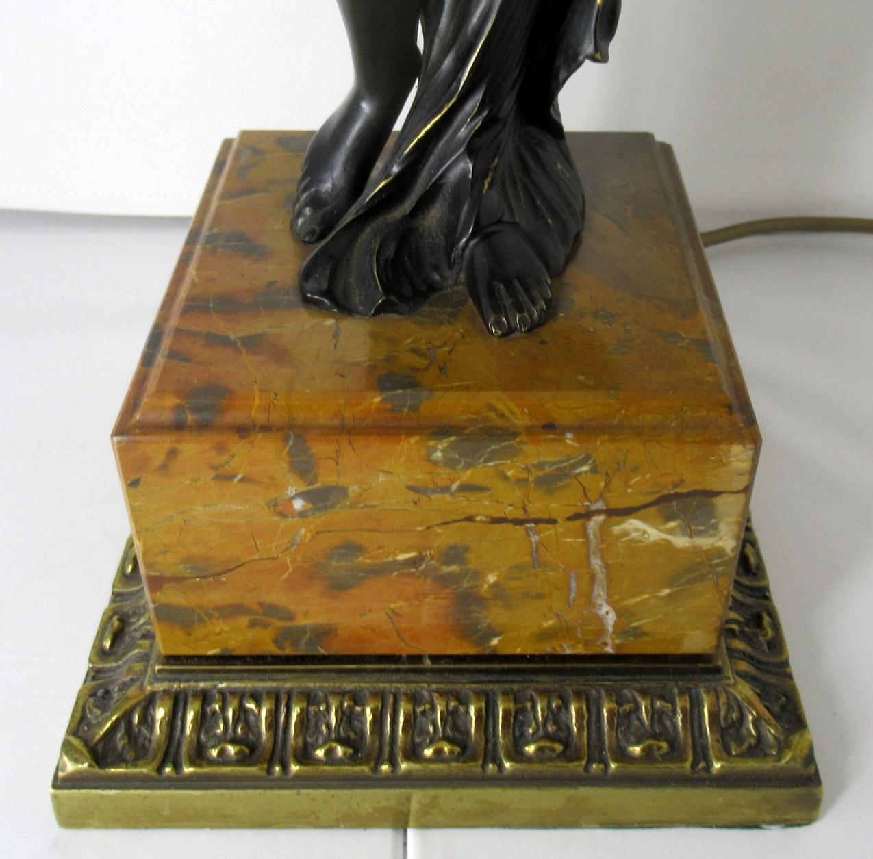 19th Century Antique Patinated French Grand Tour Classical Female Figure Bronze Sienna Marble