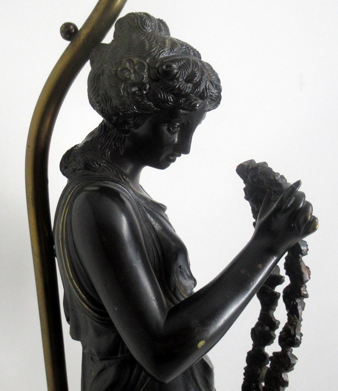 Antique Patinated French Grand Tour Classical Female Figure Bronze Sienna Marble 1