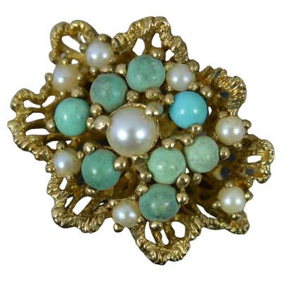 Antique French Turquoise Pearl Flower Ring at 1stDibs | turquoise ...