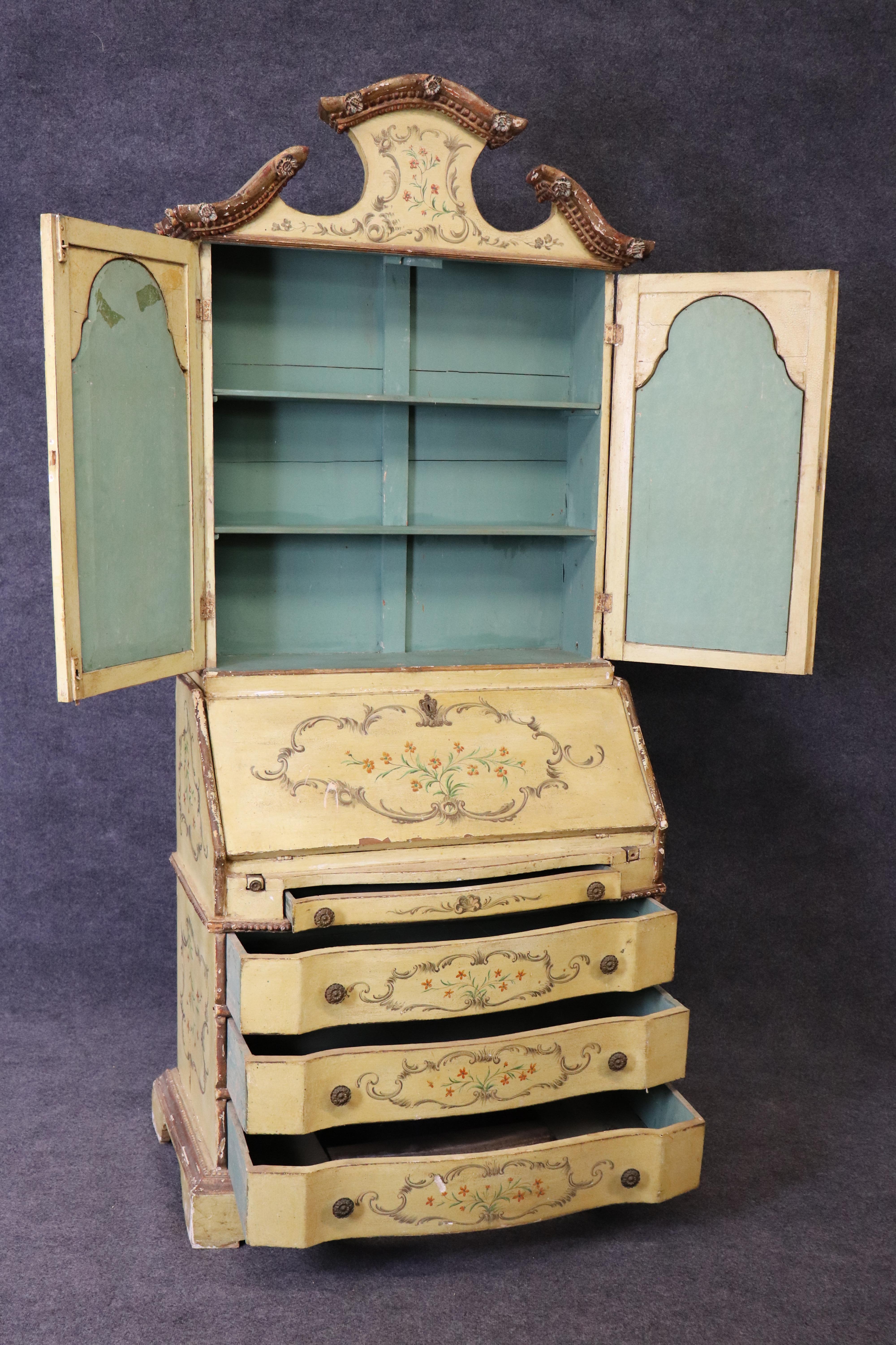 Espléndido escritorio de secretaria decorado con pintura italiana de la época de 1780 Italiano en venta