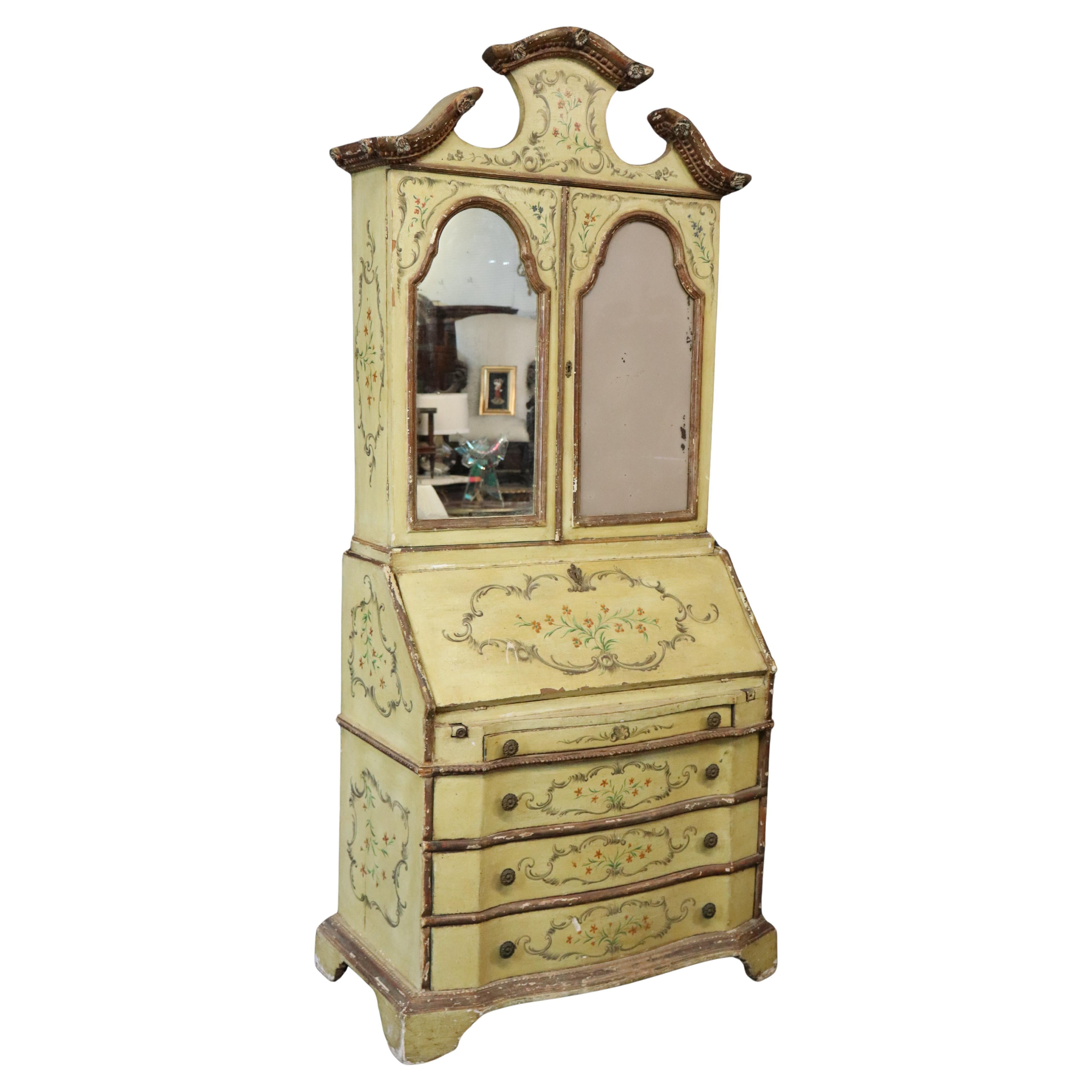Superb Period 1780s era Italian Tombstone Paint Decorated Secretary Desk
