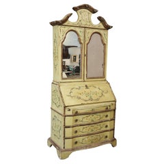 Superb Period 1780s era Italian Tombstone Paint Decorated Secretary Desk