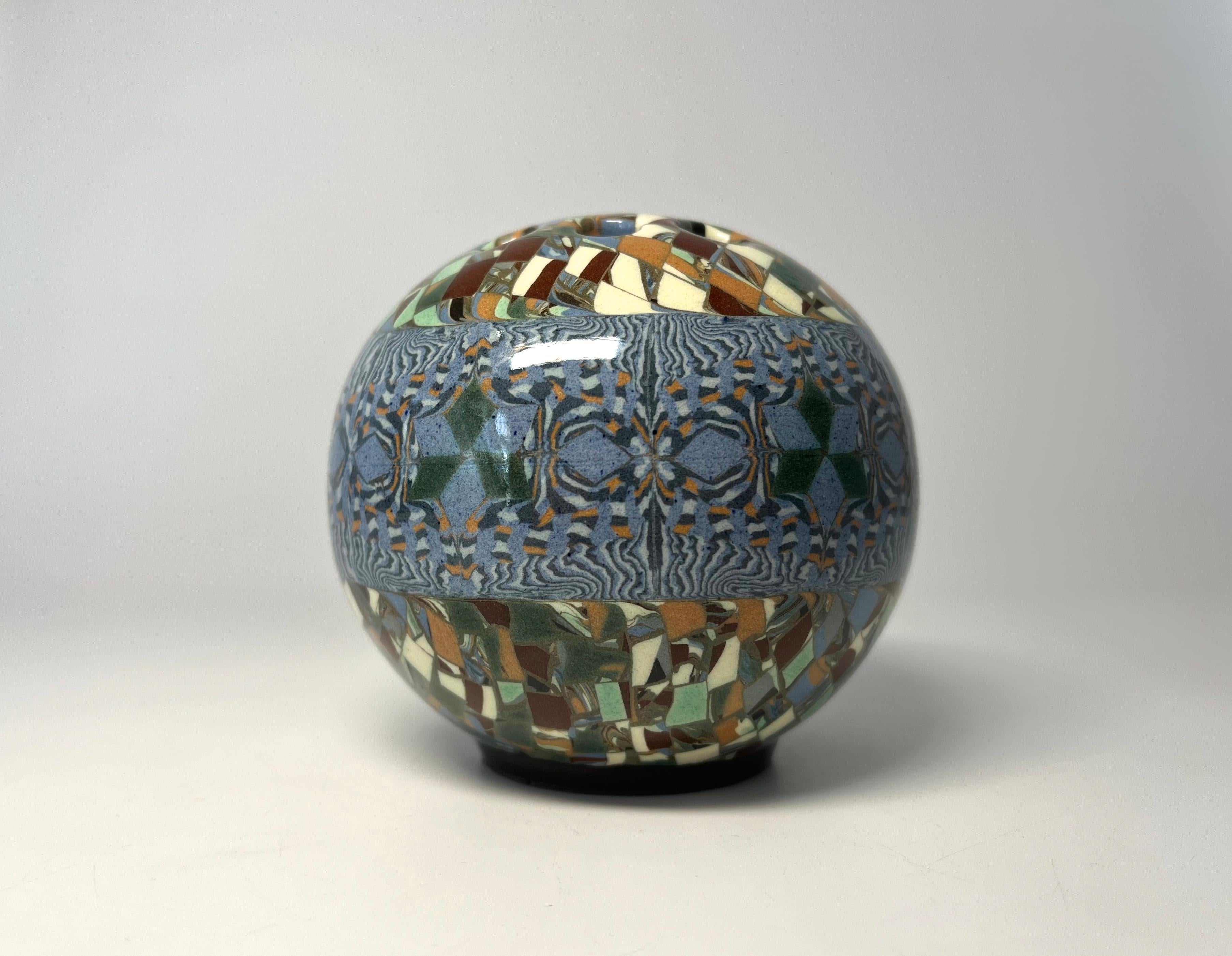 Glazed Superb Petit Jean Gerbino, Vallauris, France, Ceramic Mosaic Posy Potpourri Vase For Sale
