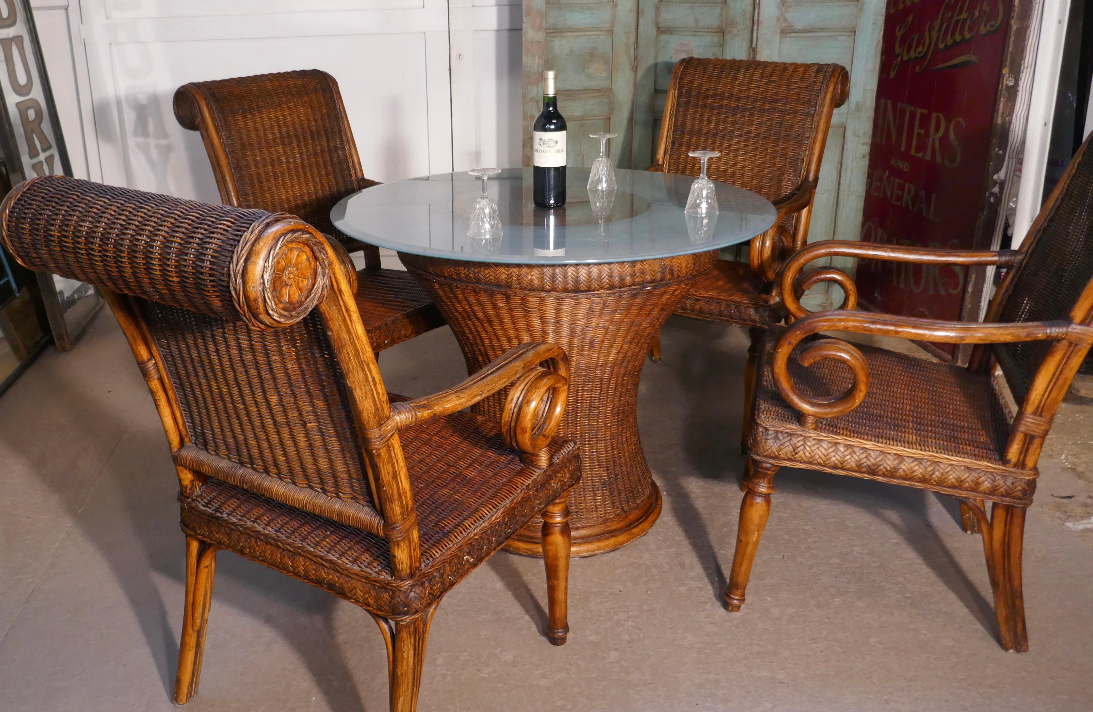 Superb Plantation or Bistro Set of 4 Cane and Bentwood Armchairs and Table In Good Condition In Chillerton, Isle of Wight