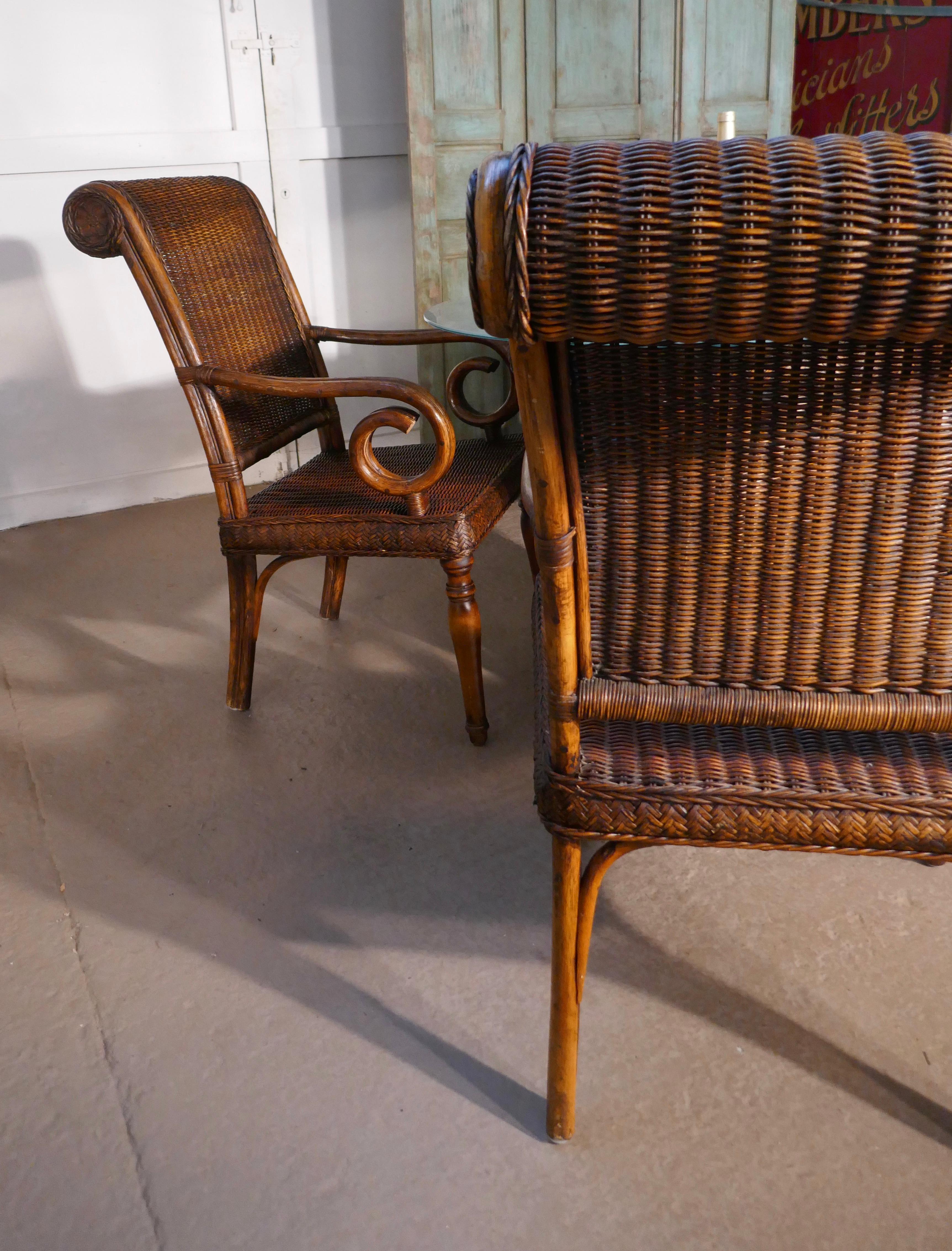 Mid-20th Century Superb Plantation or Bistro Set of 4 Cane and Bentwood Armchairs and Table