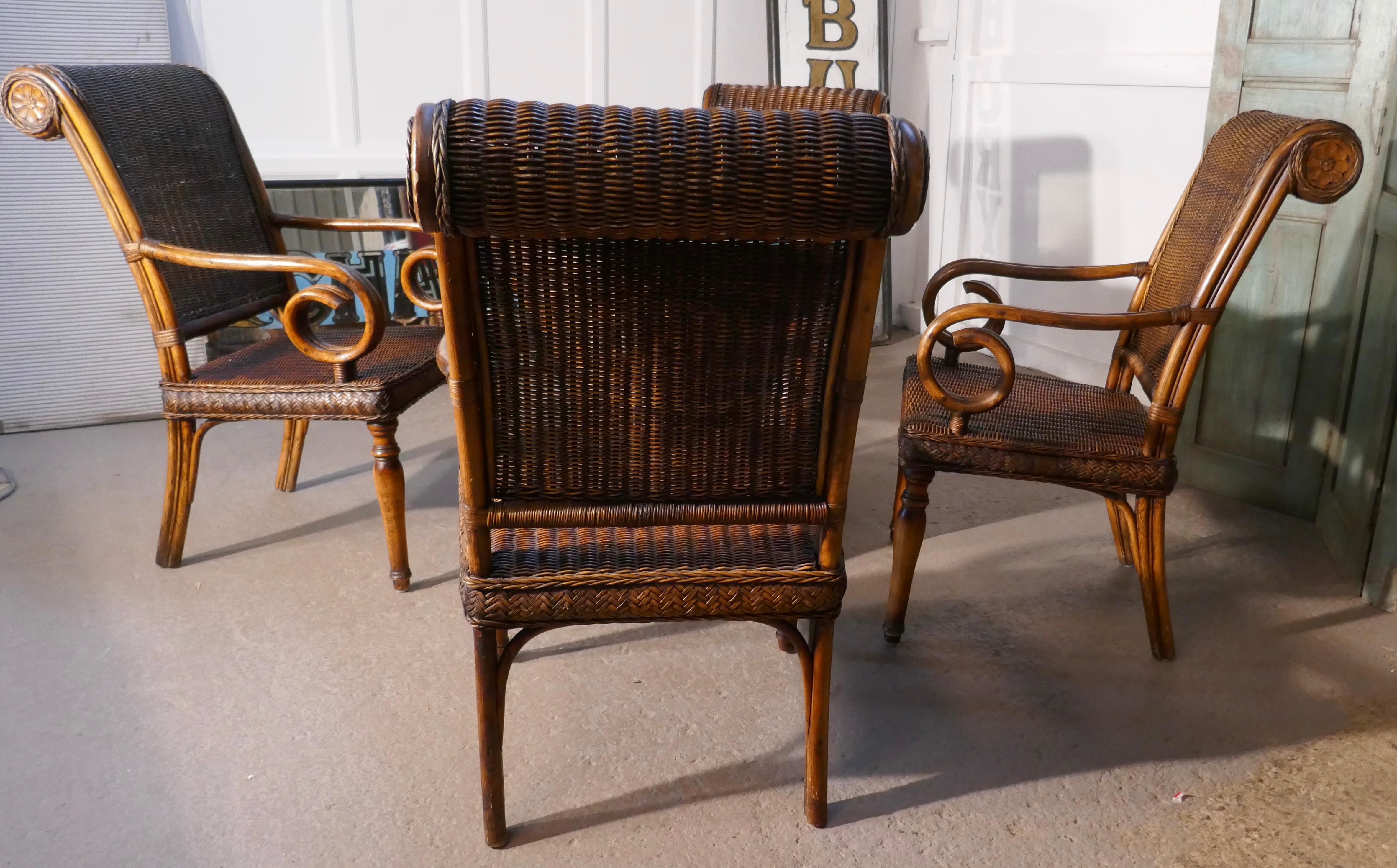 Superb Plantation or Bistro Set of 4 Cane and Bentwood Armchairs and Table 1