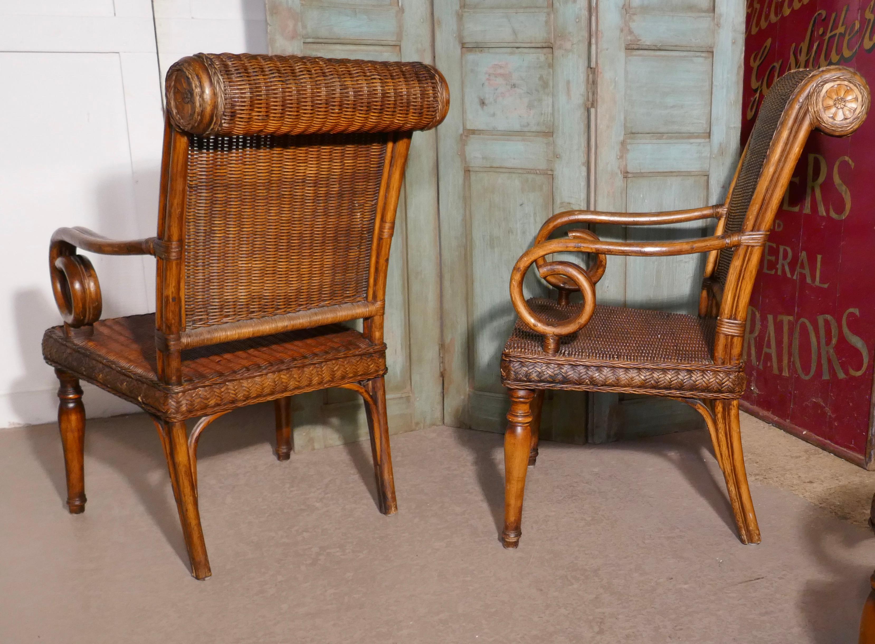 Superb Plantation or Bistro Set of 4 Cane and Bentwood Armchairs and Table 2