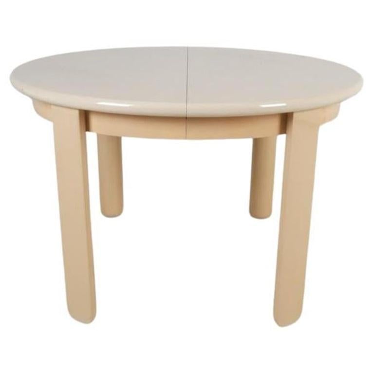 Italian Superb Post modern gloss lacquer tan round oval dining table with 1 leaf For Sale