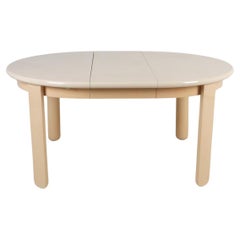 Superbe table de salle à manger ronde ovale post-moderne en laque brillante et beige avec 1 feuille