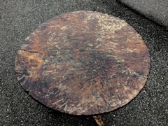 Superb Primitive Carved Wood Round Pedestal Side Table End Table