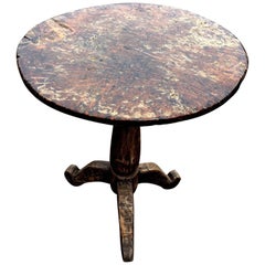 Antique Superb Primitive Carved Wood Round Pedestal Side Table End Table