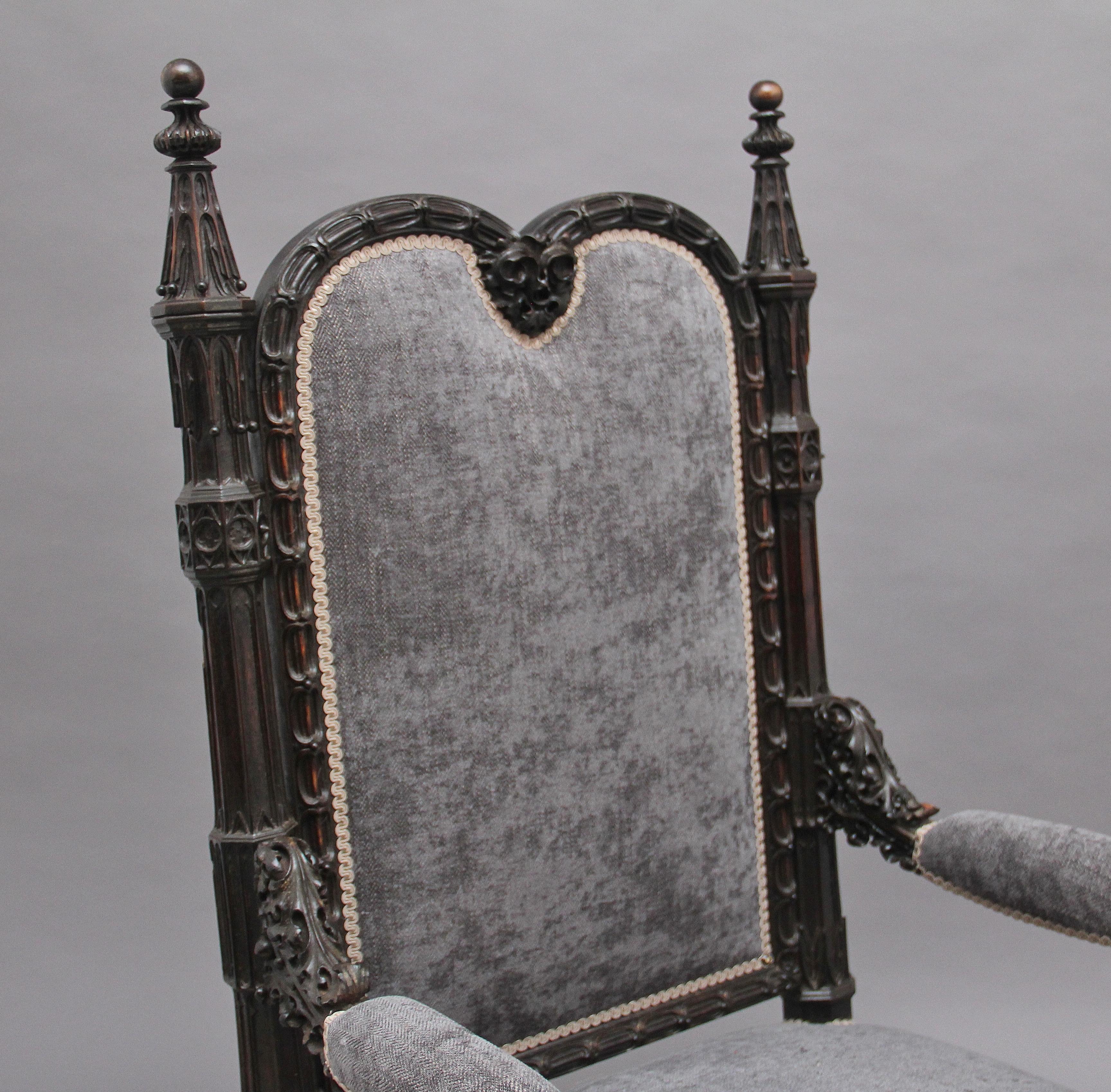 British Superb Quality 19th Century Carved Gothic Style Armchair For Sale