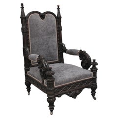 Geschnitzter Sessel im gotischen Stil des 19. Jahrhunderts in hervorragender Qualität