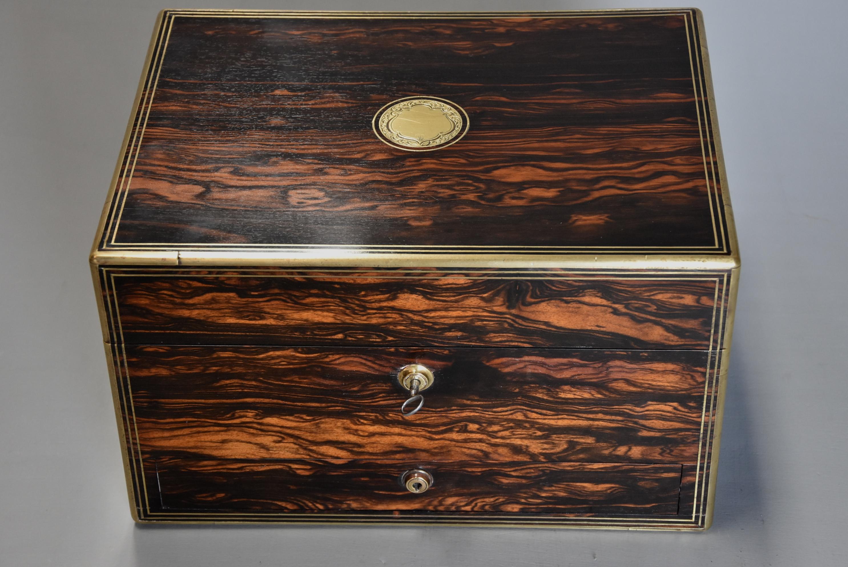 English Superb Quality 19th Century Coromandel and Brass Bound Travelling Vanity Box