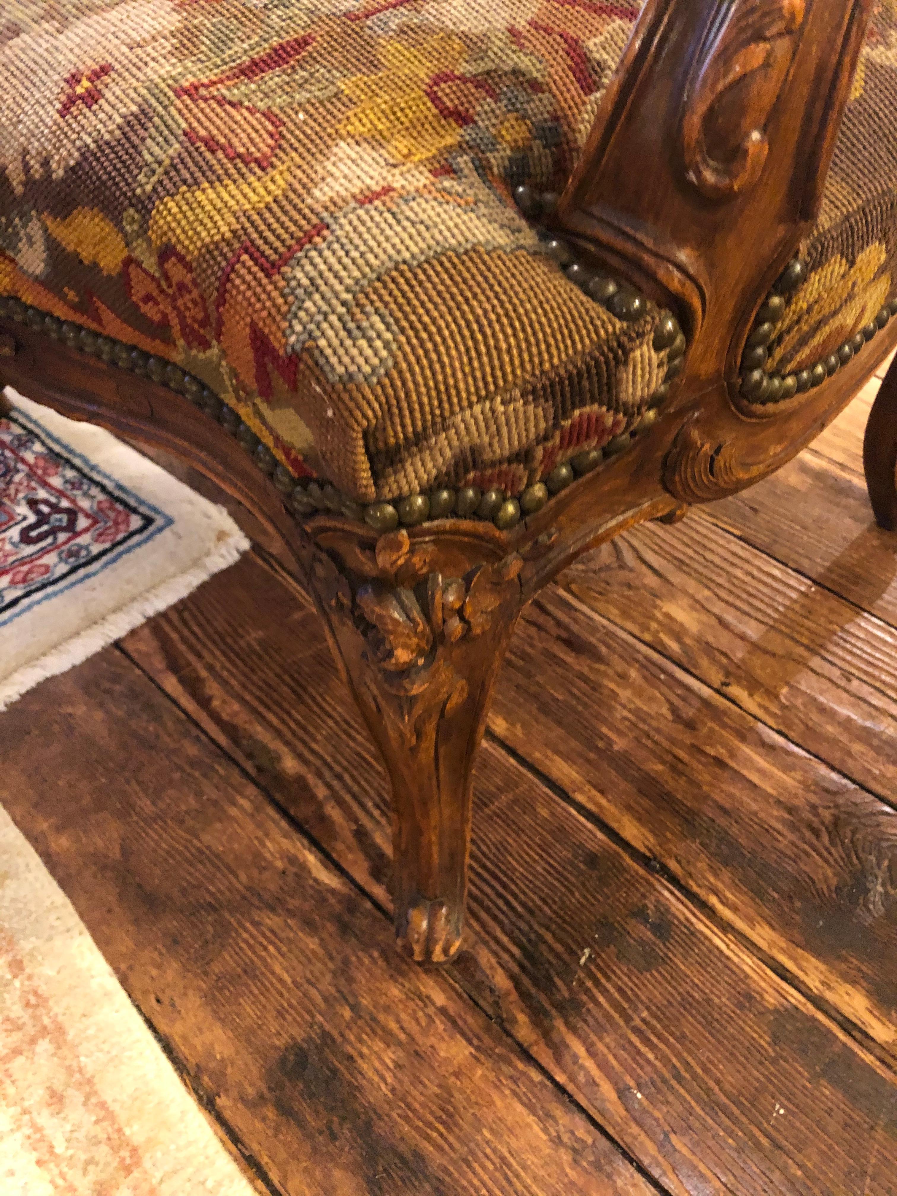 Superb Quality 19th Century French Carved Walnut and Tapestry Armchair In Good Condition For Sale In Hopewell, NJ
