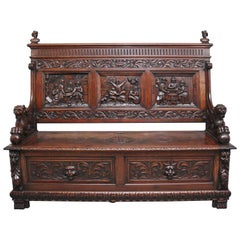 Antique Superb Quality 19th Century Oak Box Settle