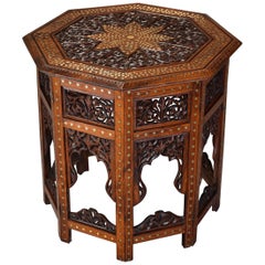 Superb Quality Anglo Indian Carved and Inlaid Hardwood Octagonal Table