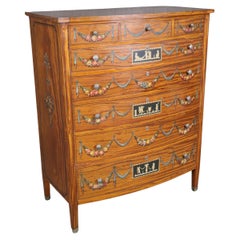 Comò alto inglese di qualità superba, decorato con vernice Adams in legno di raso, CIRCA 1920