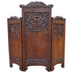 Antique Superb Quality and Condition Hand-Carved Solid Oak Arts & Crafts Fire Screen