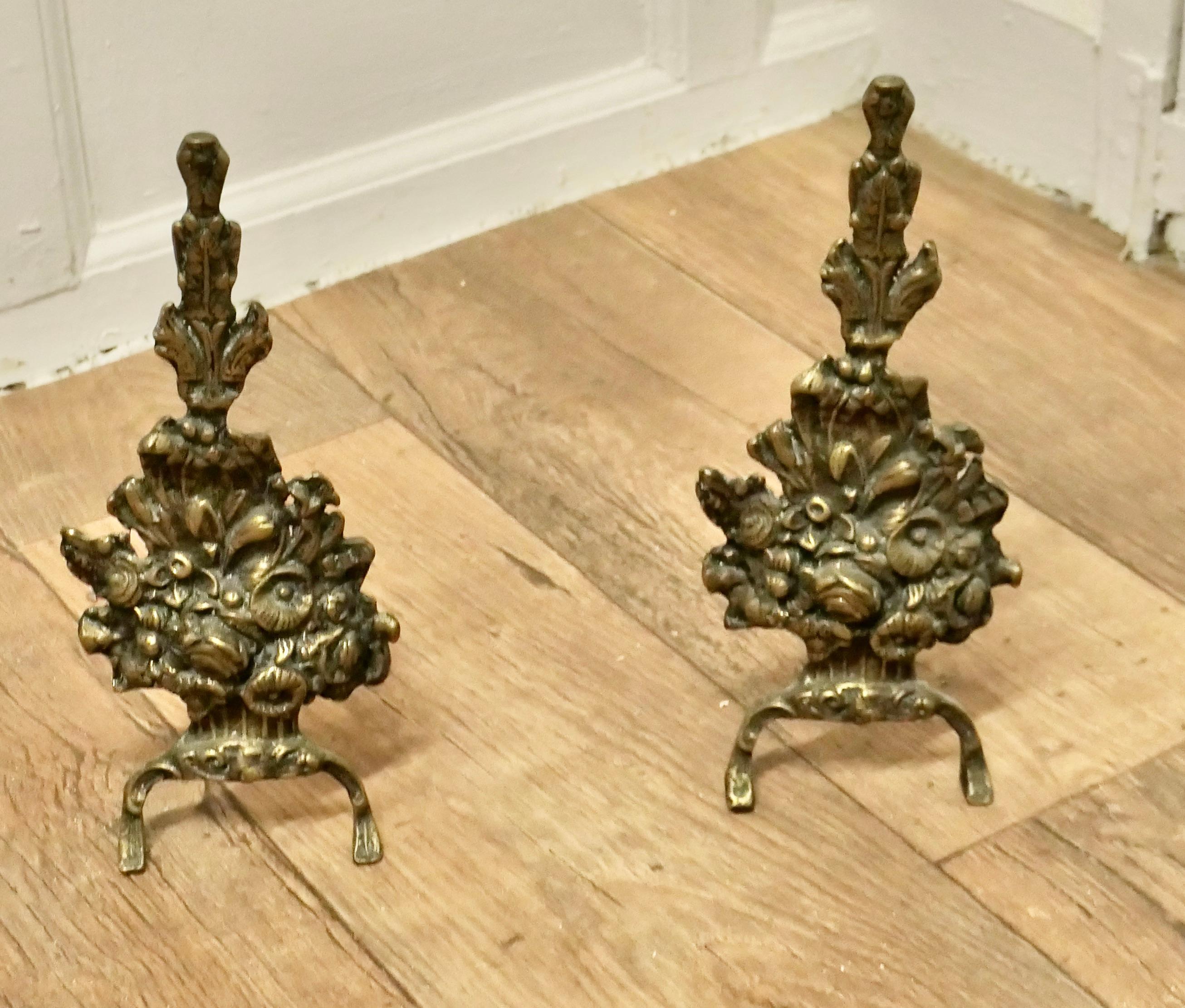 Late 19th Century Superb Quality and Design 19th Century Brass Andirons    For Sale