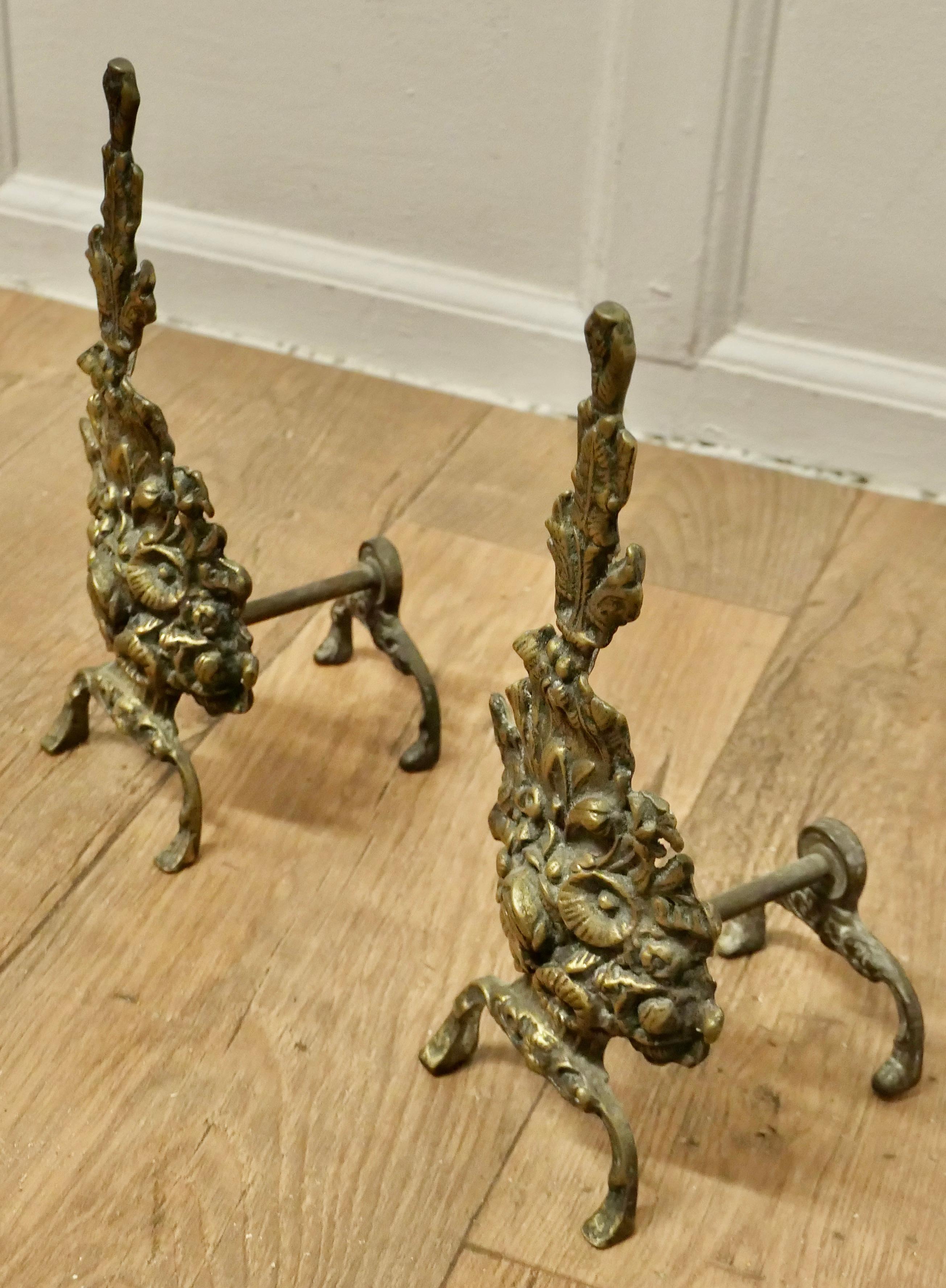 Superb Quality and Design 19th Century Brass Andirons    For Sale 1
