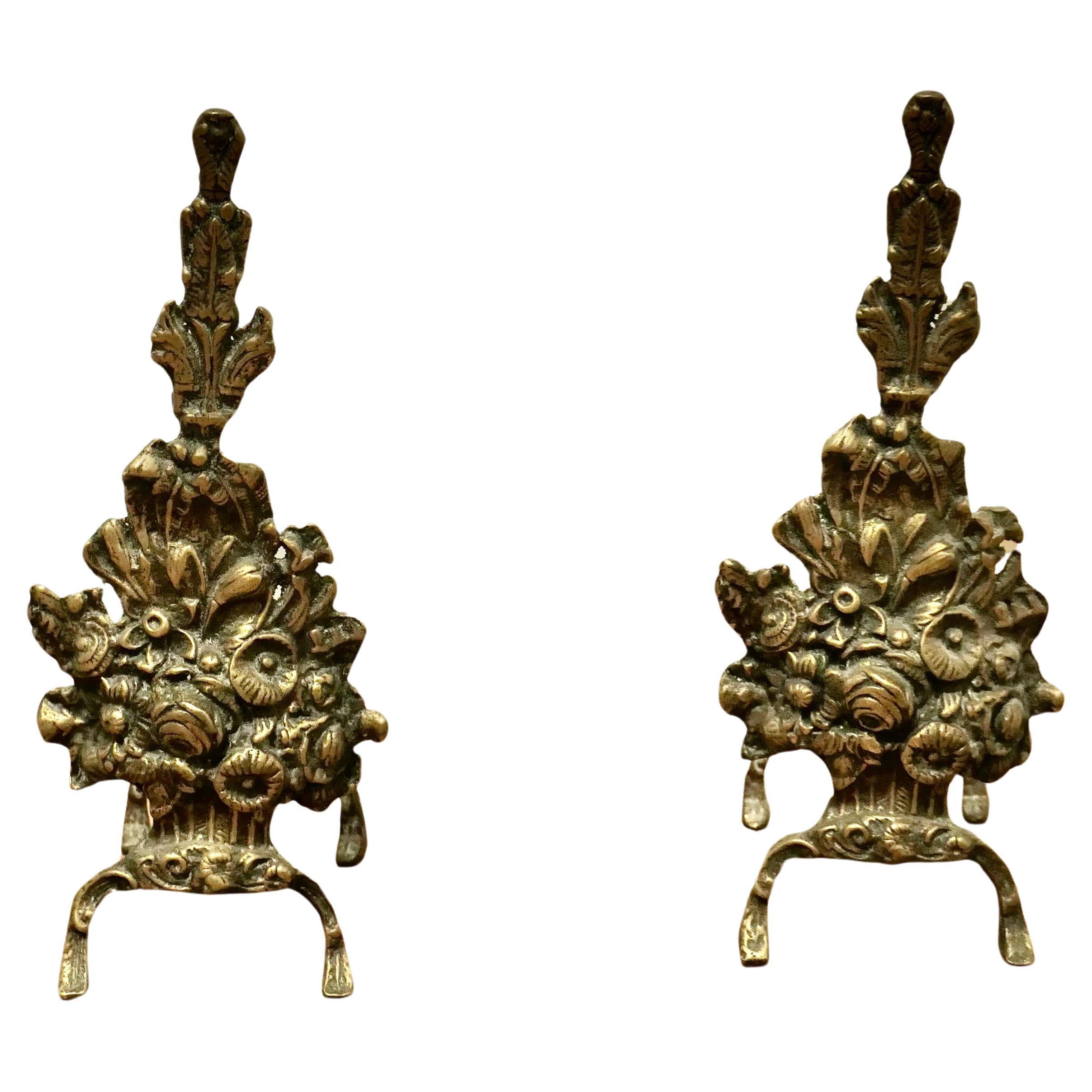 Superb Quality and Design 19th Century Brass Andirons    For Sale