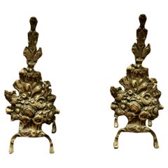 Superb Quality and Design 19th Century Brass Andirons   