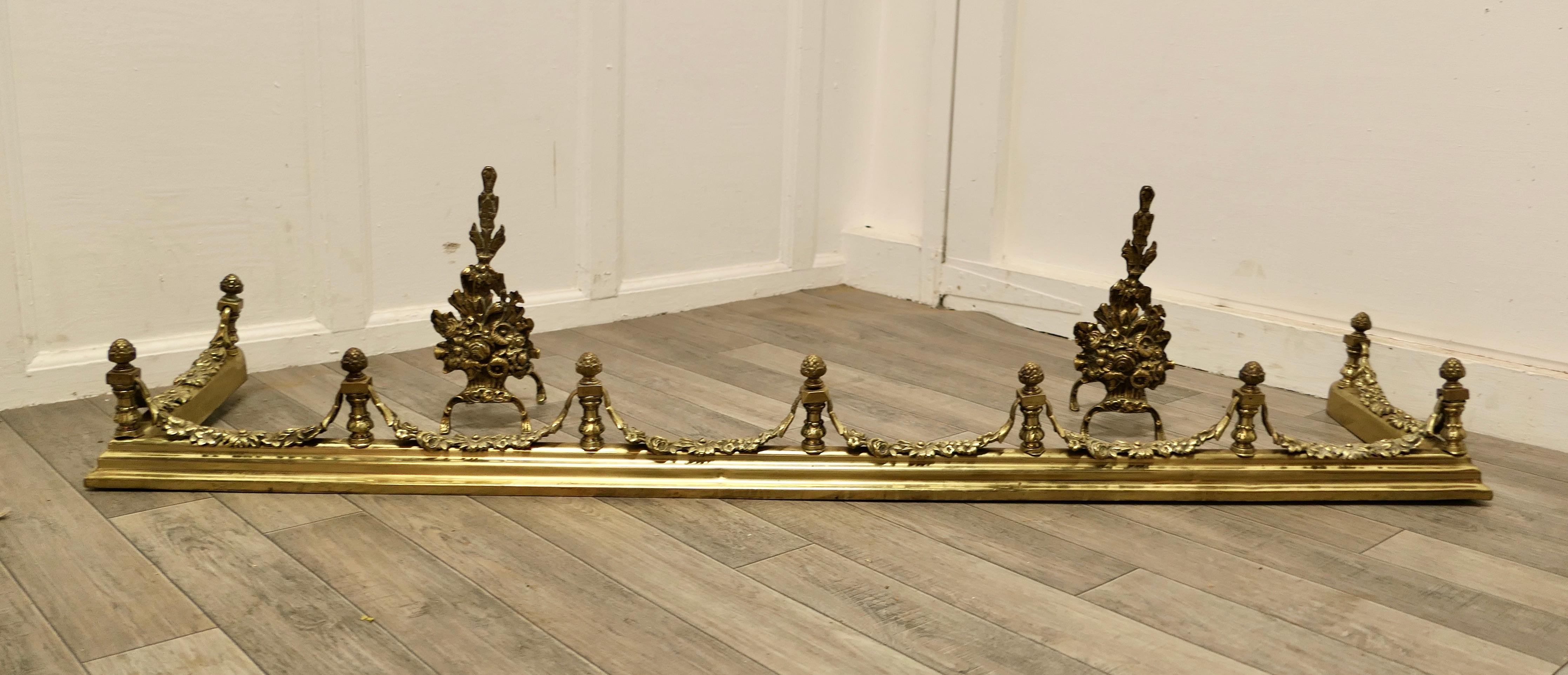 Superb Quality and Design 19th Century Heavy Brass Fender with Andirons For Sale 3