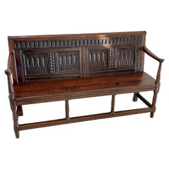Superb Quality Antique 18th Century George III Carved Oak Hall Seat
