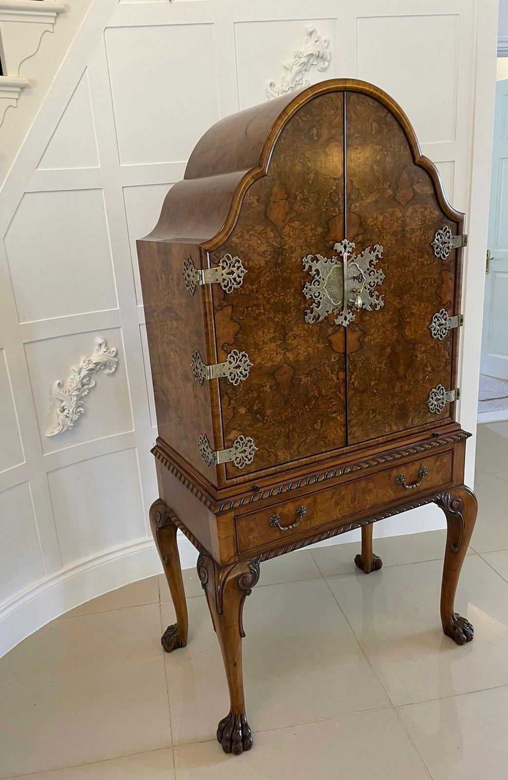 English Superb Quality Antique Burr Walnut Drinks Cabinet