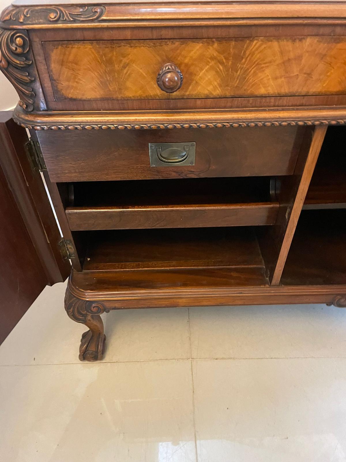 English Superb Quality Antique Carved Burr Walnut Sideboard by Maple and Co. For Sale