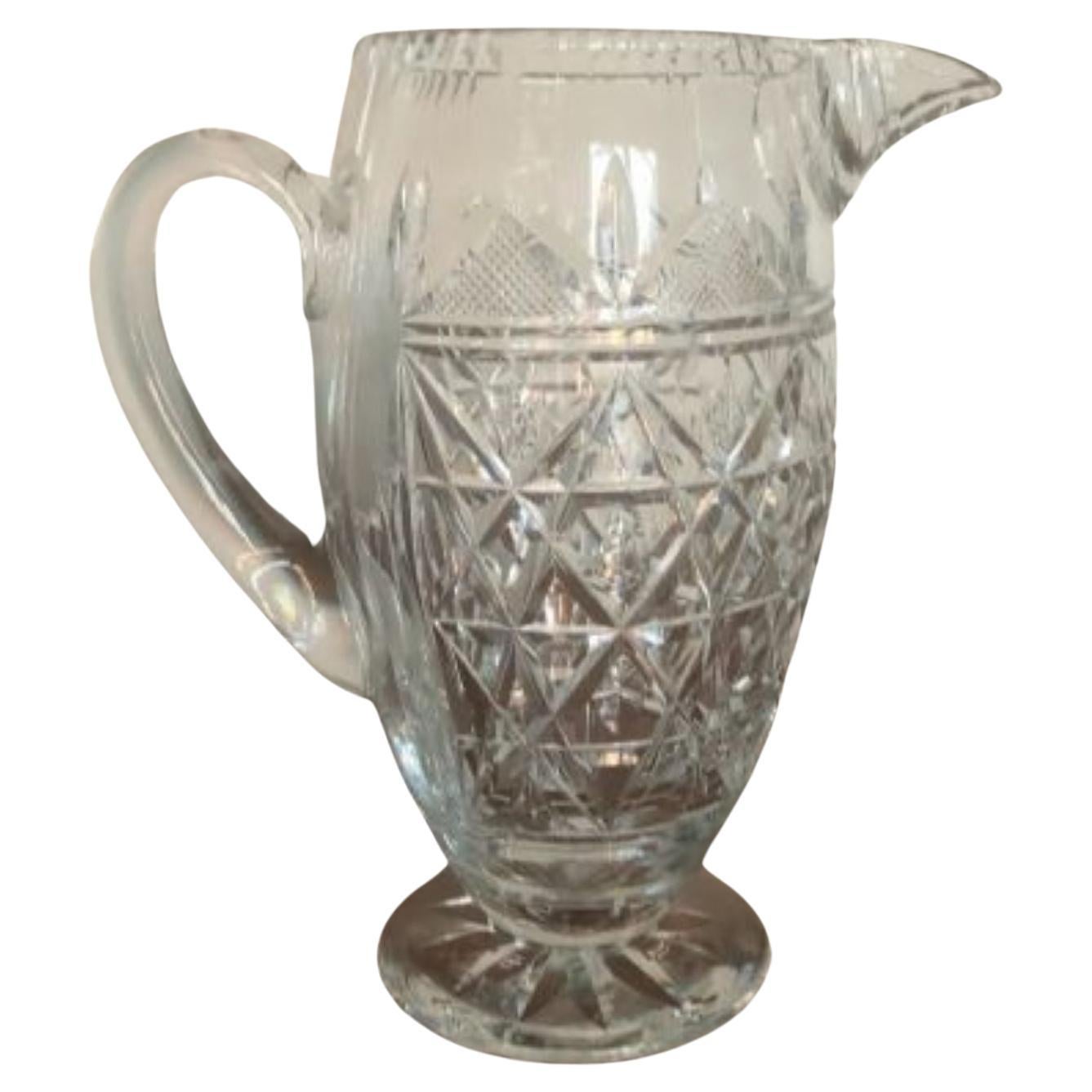 Superb quality antique cut glass water jug For Sale