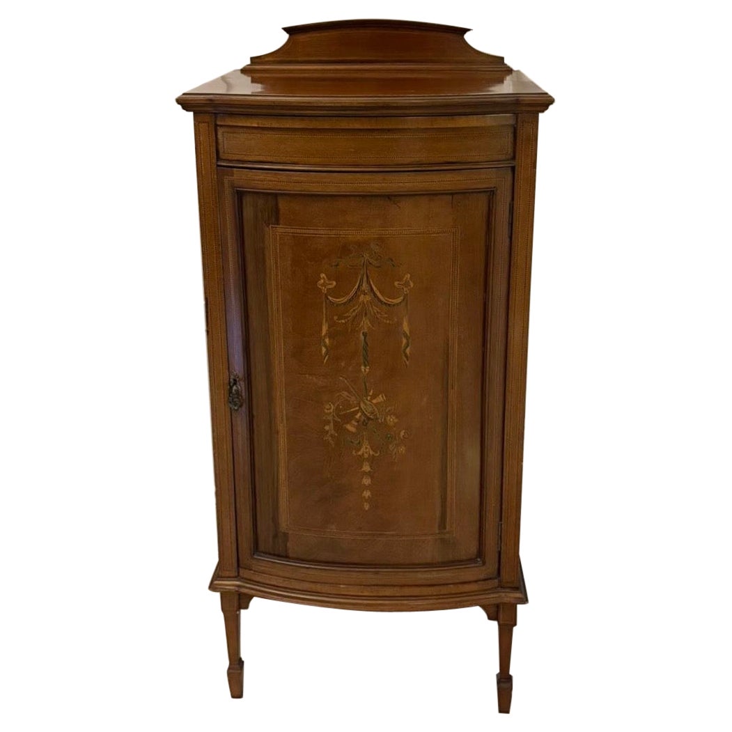 Superb Quality Antique Edwardian Mahogany Inlaid Bow Fronted Side Cabinet