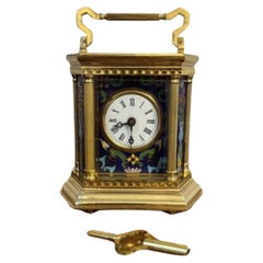 Superb quality antique French brass carriage clock with fantastic decorated pane