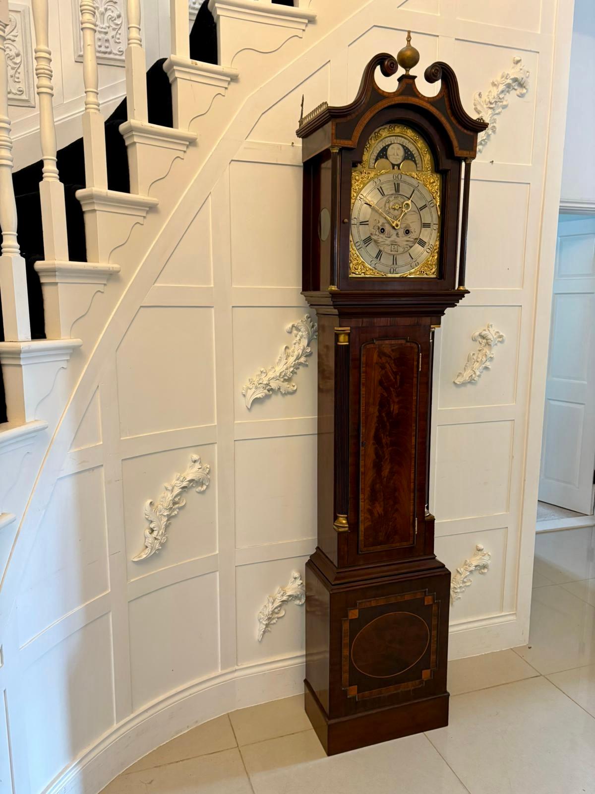 Superb Quality Antique George III Inlaid Mahogany Brass Face Longcase Clock For Sale 6