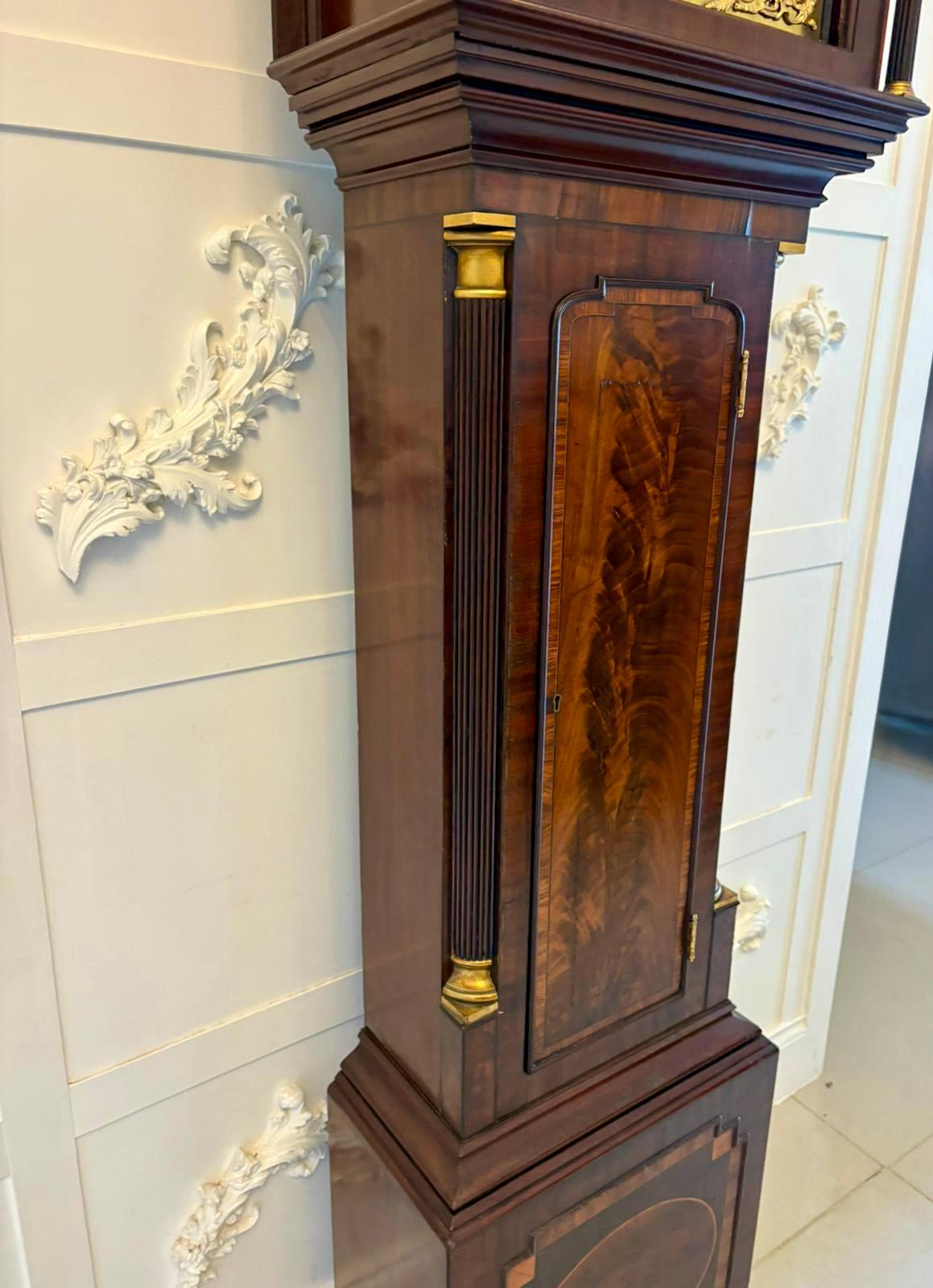 Superb Quality Antique George III Inlaid Mahogany Brass Face Longcase Clock For Sale 7