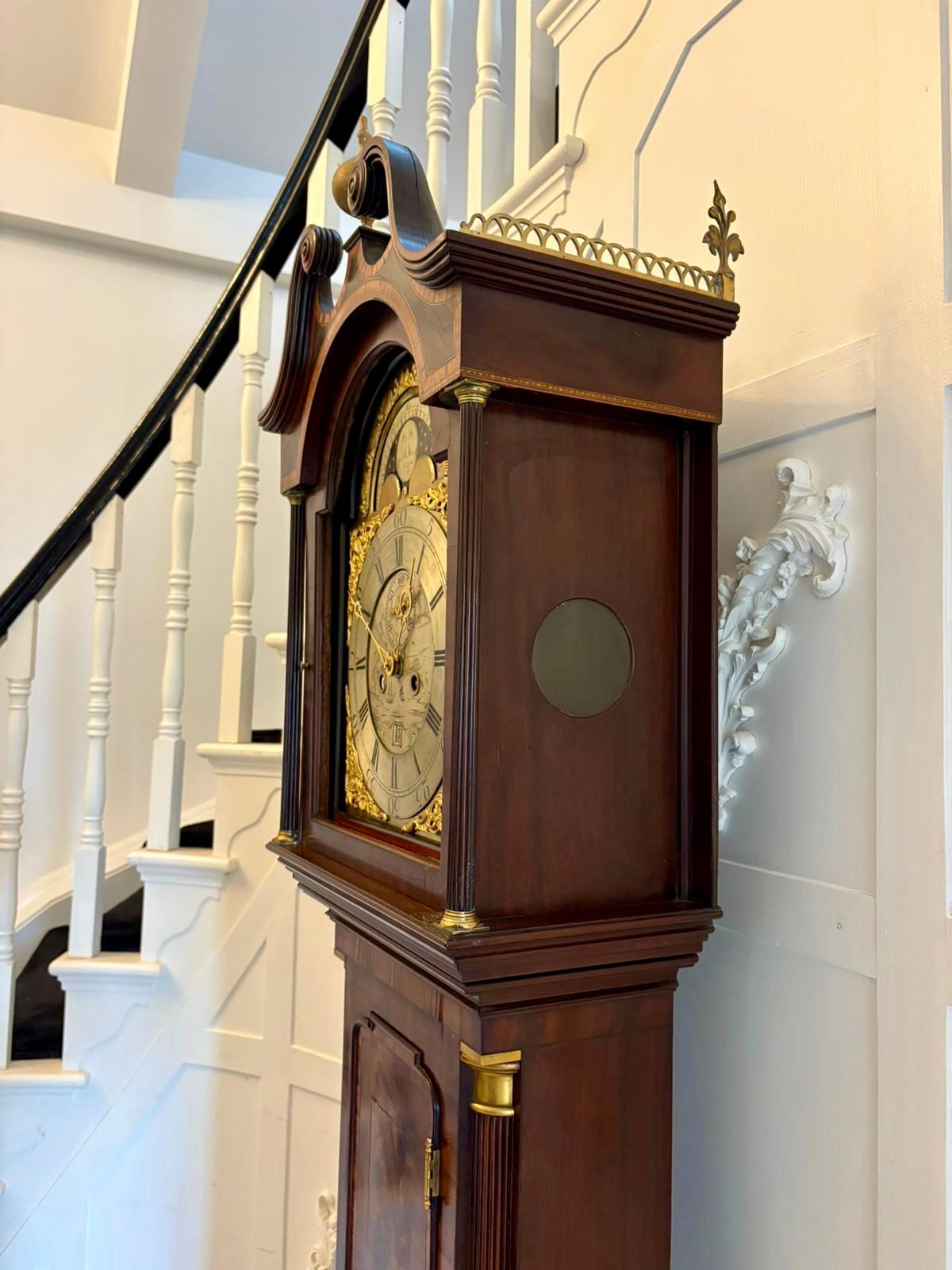 Superb Quality Antique George III Inlaid Mahogany Brass Face Longcase Clock For Sale 8